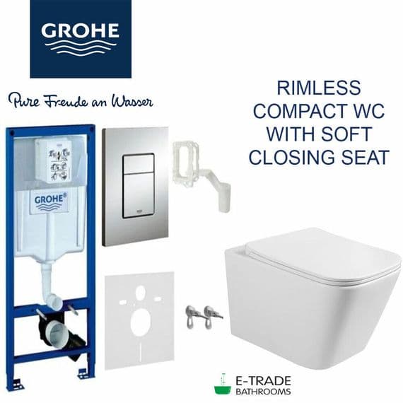 GROHE RAPID SL FRAME 5in1 with WALL HUNG RIMLESS WC + QUALITY SOFT CLOSING SEAT