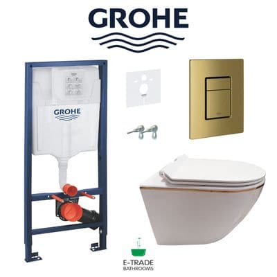 GROHE Rapid SL Frame +Brackets +Gold GROHE Flush Plate +Rimless Soft Closing WC