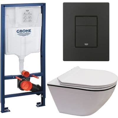 GROHE Rapid SL Frame MATT BLACK Plate EVEN + Rimless Soft Closing WC