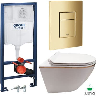 GROHE Rapid SL Frame with flush plate in gold finish rimless soft closing WC
