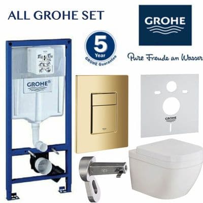 GROHE RAPID SL WC CISTERN FRAME GOLD PLATE GROHE EURO CERAMIC SOFT CLOSIN TOILET