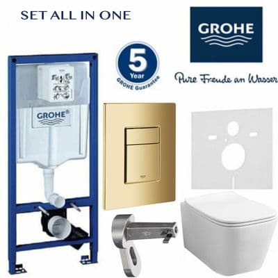 GROHE RAPID SL WC CISTERN FRAME RIMLESS TOILET SOFT CLOSIN SEAT GOLD FLUSH PLATE