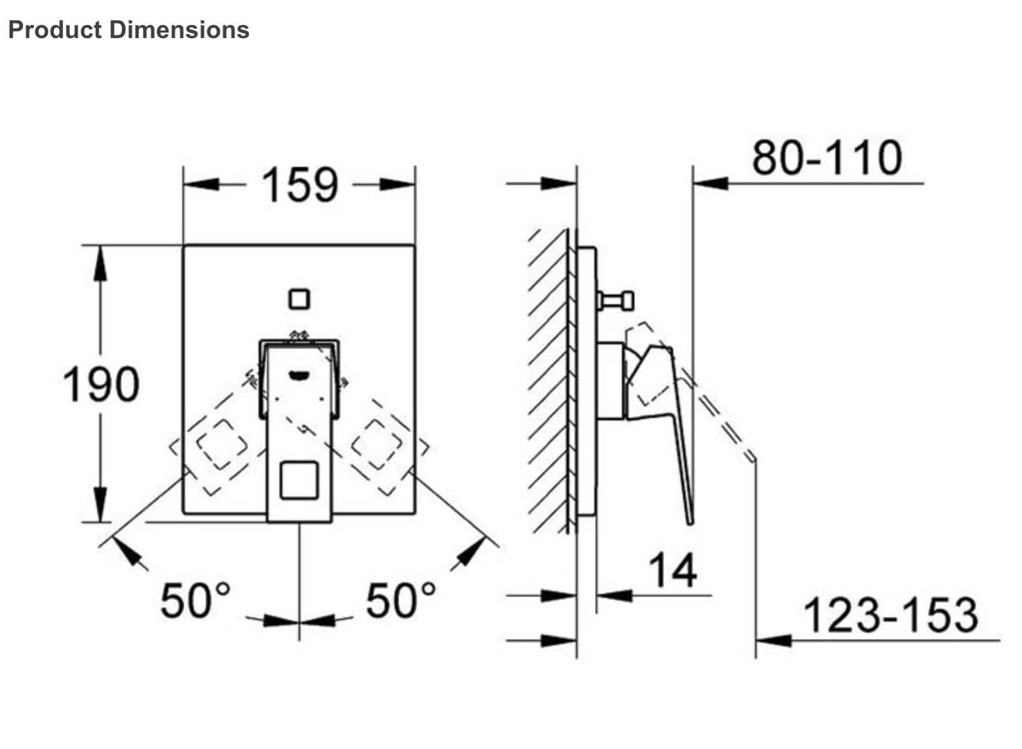GROHE Shower Set Concealed EUROCUBE Mixer Rain Shower Head 30cm Ceiling
