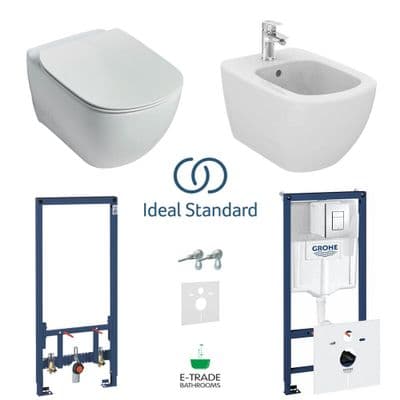 IDEAL STANDARD WALL HUNG TESI AQUABLADE WC + TESI BIDET + GROHE RAPID SL FRAMES