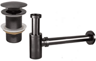 Mexen basin siphon drain round click-clack, no overflow, graphite - 7991050-66