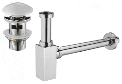 Mexen square washbasin siphon drain click clack ceramic, with overflow, chrome/white - 7992060-02