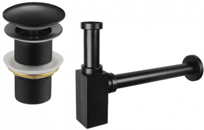 Mexen square washbasin siphon drain click clack, no overflow, black - 7991060-70