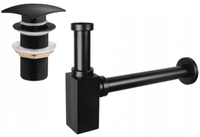 Mexen square washbasin siphon drain click clack, no overflow, black - 7991660-70