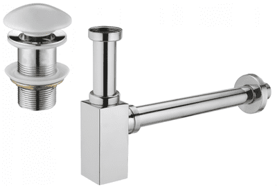 Mexen square washbasin siphon drain click clack, no overflow, chrome/white - 7991060-02