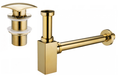 Mexen square washbasin siphon drain click clack, no overflow, gold 7991660-50