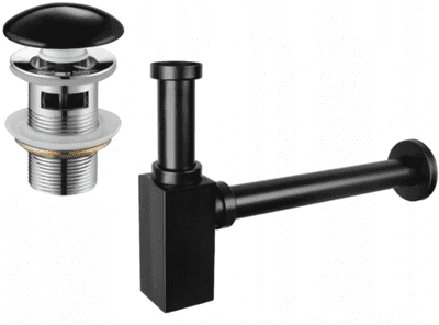 Mexen square washbasin siphon drain click clack, with overflow, black - 7992060-70