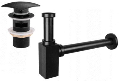 Mexen square washbasin siphon drain click clack, with overflow, black - 7992660-70