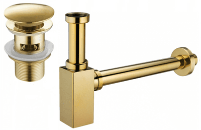 Mexen square washbasin siphon drain click clack, with overflow, gold - 7992060-50