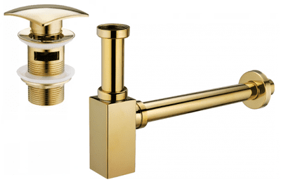 Mexen square washbasin siphon drain click clack, with overflow, gold - 7992660-50