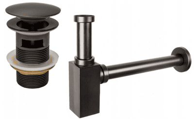 Mexen square washbasin siphon drain click clack, with overflow, graphite- 7992060-66