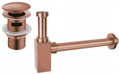 Mexen square washbasin siphon drain click clack, with overflow, rose gold - 7992060-60