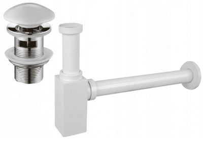 Mexen square washbasin siphon drain click clack, with overflow, white - 7992060-25