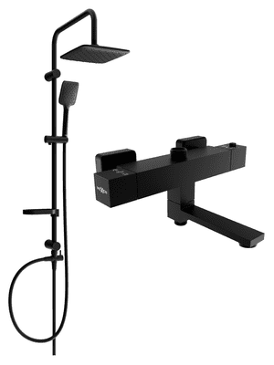 Mexen Sven bathtub-shower set with rain shower and bath thermostatic mixer Cube, black  77910262-70