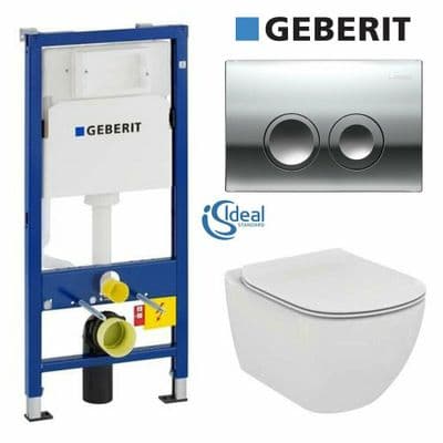 SET IDEAL STANDARD WALL HUNG WC TESI AQUABLADE +GEBERIT UP100 FRAME +FLUSH PLATE