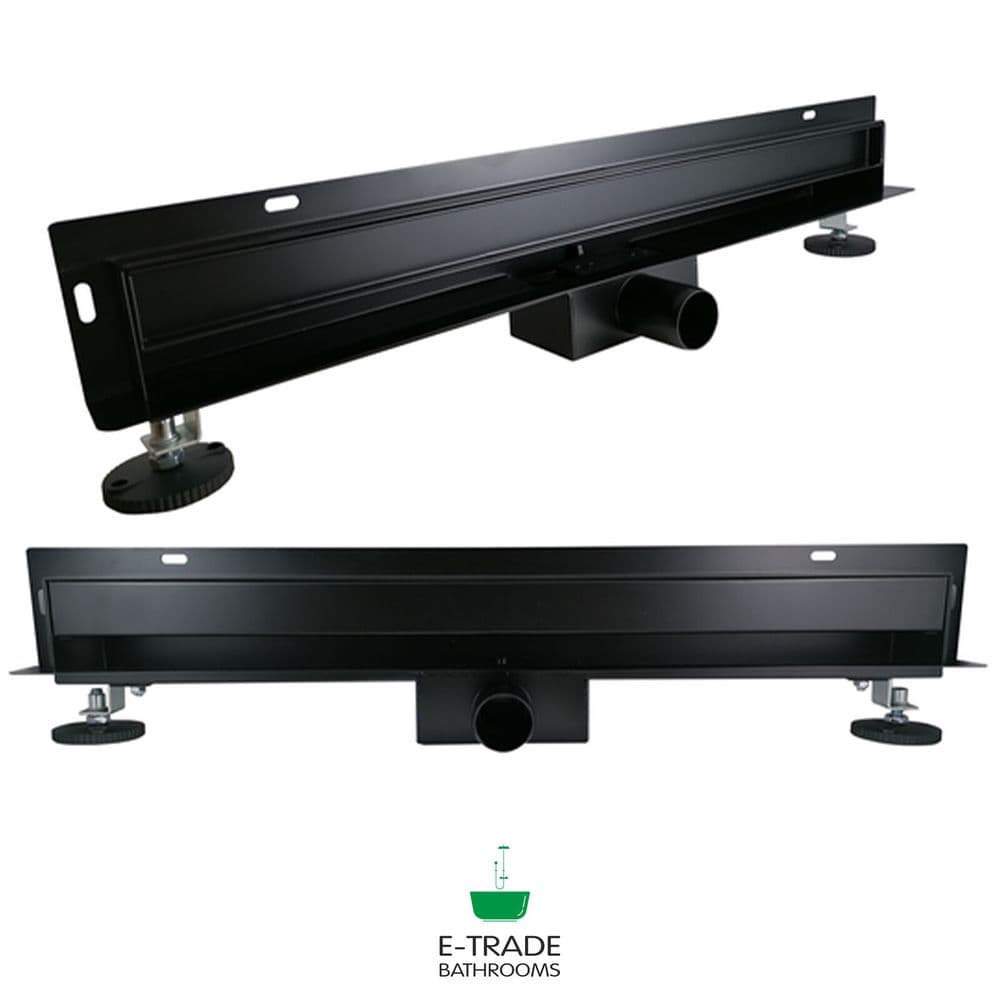 STAINLESS STEEL BLACK LINEAR SHOWER DRAIN WETROOM BATHROOM WALL GULLY