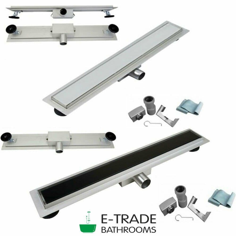 STAINLESS STEEL LINEAR GLASS TOP SHOWER DRAIN BATHROOM CHANNEL GULLY
