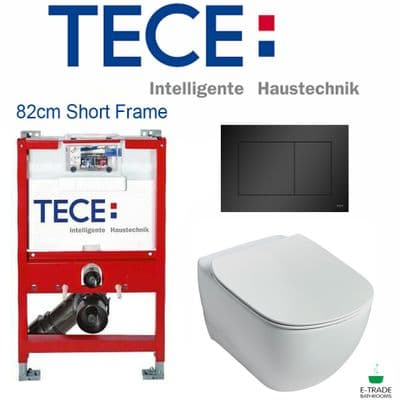 TECE 82CM FRAME+ NOW BLACK FLUSH PLATE+ IDEAL STANDARD TESI AQUABLADE RIMLESS WC