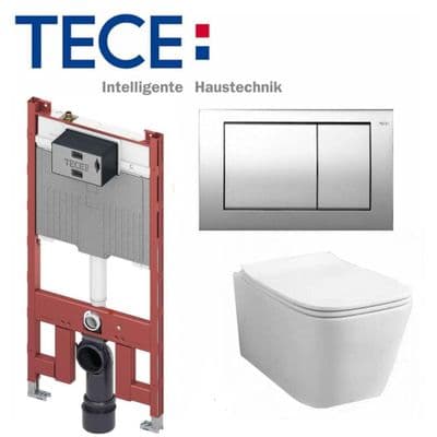 TECE 8cm SLIM TOILET FRAME +FLUSH PLATE +WALL HUNG RIMLESS WC +SOFT CLOSING SEAT