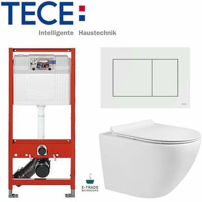 TECE TOILET 112cm FRAME+ FLUSH PLATE +WALL HUNG COMPACT RIMLESS WC SOFT CLOSING