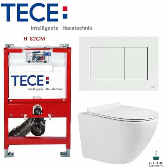 TECE WC SHORT FRAME 82cm FLUSH PLATE COMPACT RIMLESS WALL HUNG TOILET SOFT CLOSING