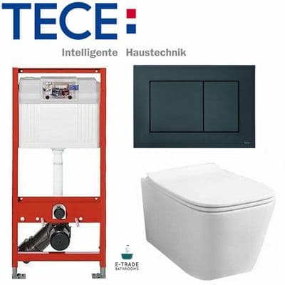 TECE WC TOILET FRAME1.12+CHROME FLUSH PLATE+WALL HUNG RIMLESS WC+SOFT CLOSE SEAT