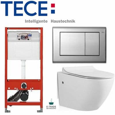 TECE WC TOILET FRAME1.12 +STEEL FLUSH PLATE+WALL HUNG RIMLESS WC+SOFT CLOSE SEAT