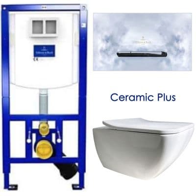 V&B VICONNECT Frame+E300 Flush Plate+VENTICELLO Rimless Ceramic Plus Soft Closin