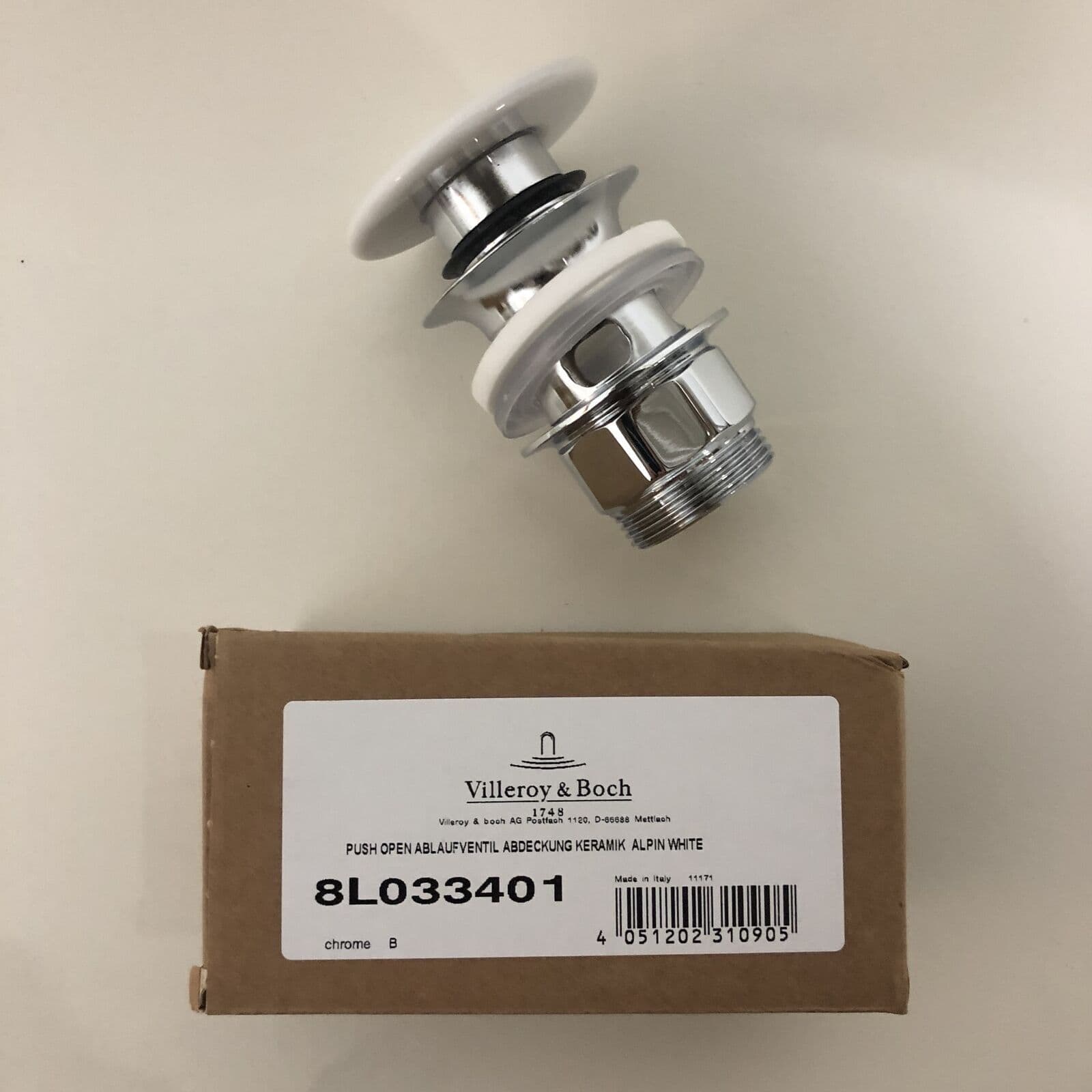 Villeroy & Boch Ceramic Waste Plug Push-Open Click-Clack 8L033401