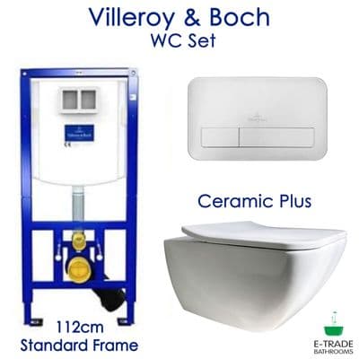 Villeroy&Boch VICONNECT+E200 Glass Flush Plate+VENTICELLO Rimless Soft Close WC