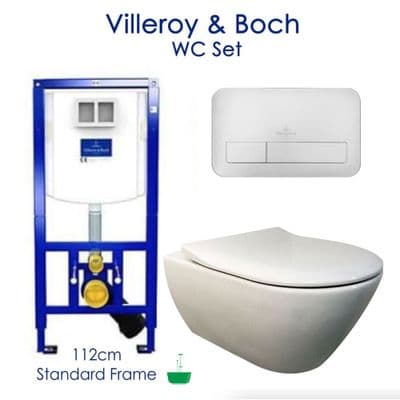 Villeroy & Boch VICONNECT+E200 White Glass Flush Plate + SUBWAY 2.0 Rimless Soft Closing WC
