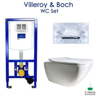 Villeroy&Boch VICONNECT Frame+E300 Flush Plate+VENTICELLO Rimless Soft Close WC