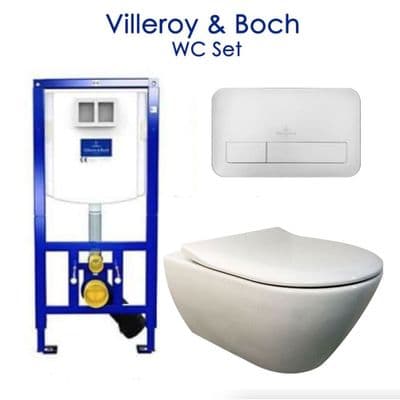 VILLEROY&BOCH ViCONNECT Frame+V&B Flush Plate + V&B Subway Rimless WC Pan & Seat