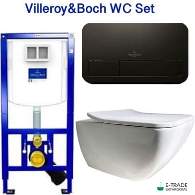 Villeroy&Boch VICONNECT + Matt Black Plate +VENTICELLO Rimless Soft Close Toilet