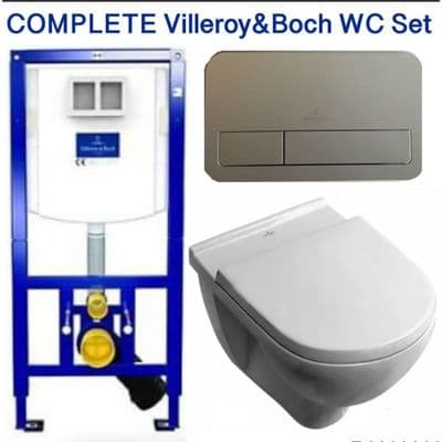 VILLEROY & BOCH VICONNECT WC FRAME+PLATE+O.NOVO RIMLESS TOILET+SOFT CLOSING SEAT