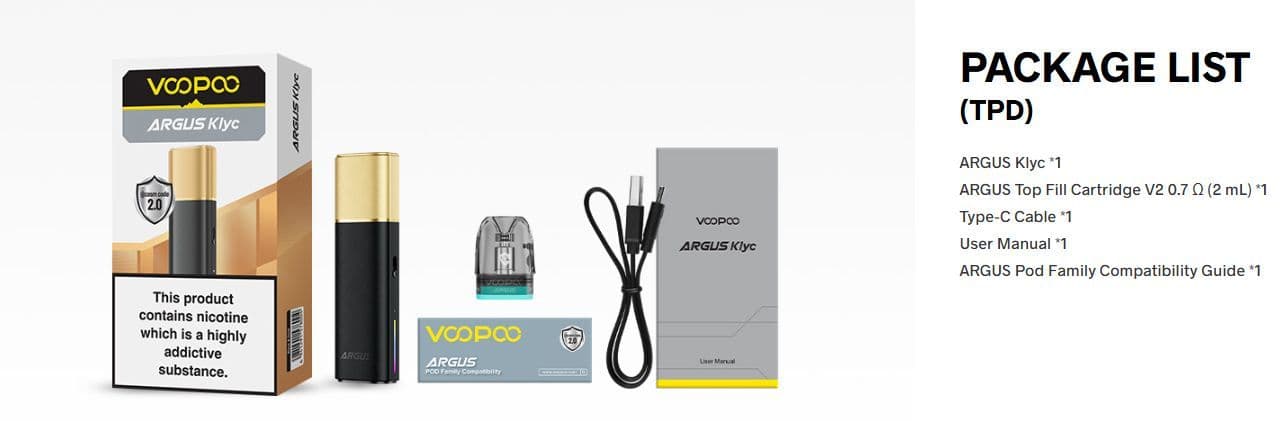 voopoo Argus Klyc pod kit box contents