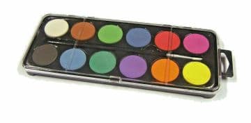 12 Disc Watercolour Paint Palette Case & Brush Set Stocking Filler