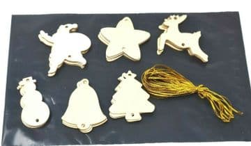 24 Wooden Shapes & Cord Christmas Tree Hanging Garland Xmas Wood Decoration Tags