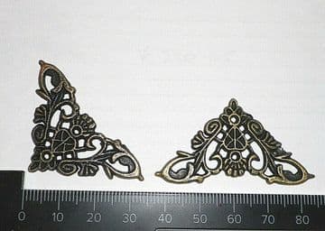 4 x Antique Filigree Corner 34x34mm Jewellery Wooden Box Embellishment Aged C018