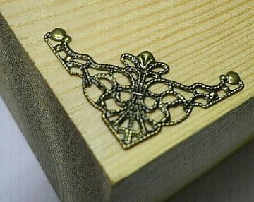 8 x Antique Filigree Corner 35x35mm Jewel Wooden Box Embellishment Aged C037