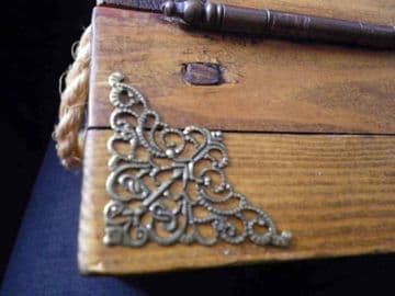8 x Antique filigree corner 37x37mm Jewelery wooden box embellishment aged D017