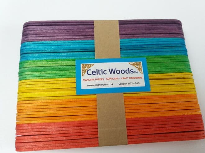 Large Eco Wooden Lollipop Coloured Craft Sticks Lolly 150mm x 18mm - Pack of 50