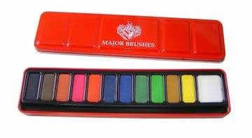 Major Brushes Watercolour Art Paint Tin Set of 12 blocks of colour