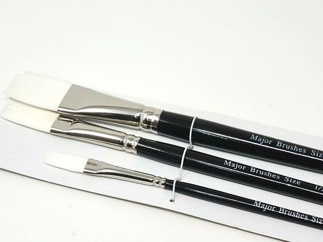 Major Brushes White Synthetic Sable Flat Tip Brush Set of 3 Water Acrylic Oil
