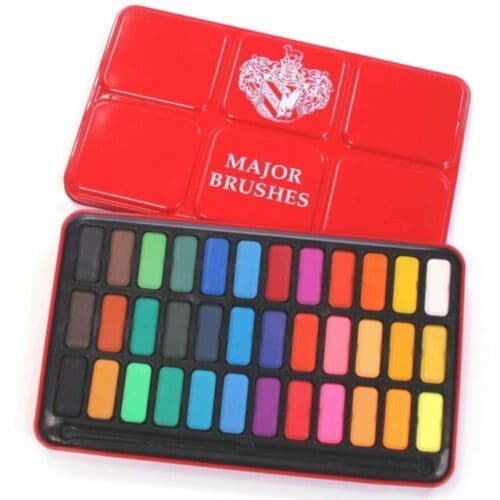 Major Brushes Z1005 Artist Watercolour Paint Red Metal Tin - 36 Blocks of Colour