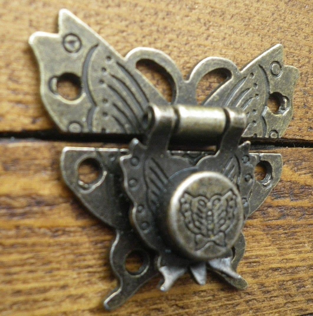NEW Lock clasp box closer latch hasp ornate butterfly antique bronze